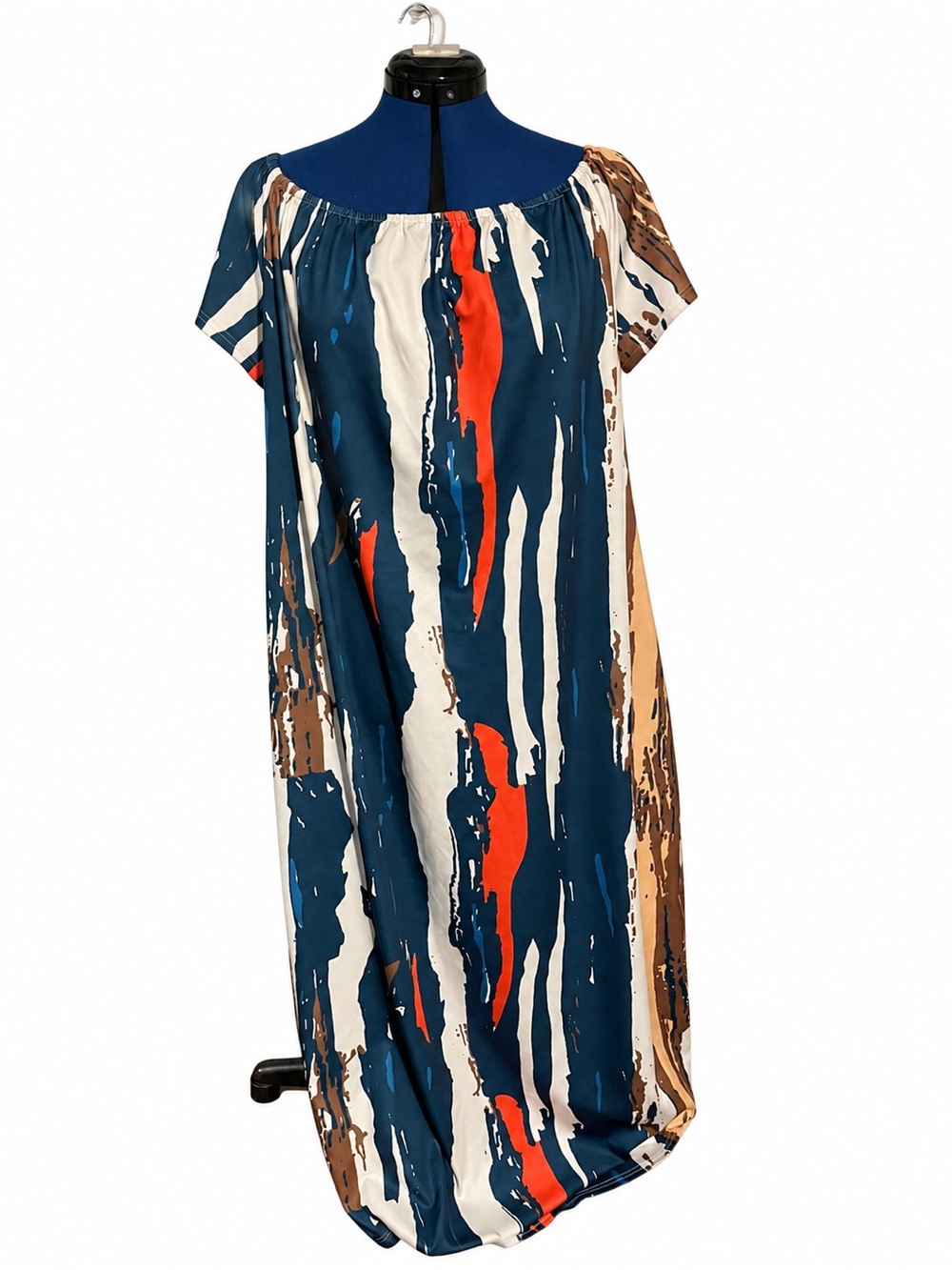 Women’s 4XL Abstract Print Maxi Dress Stretchy Elastic Neckline Pockets